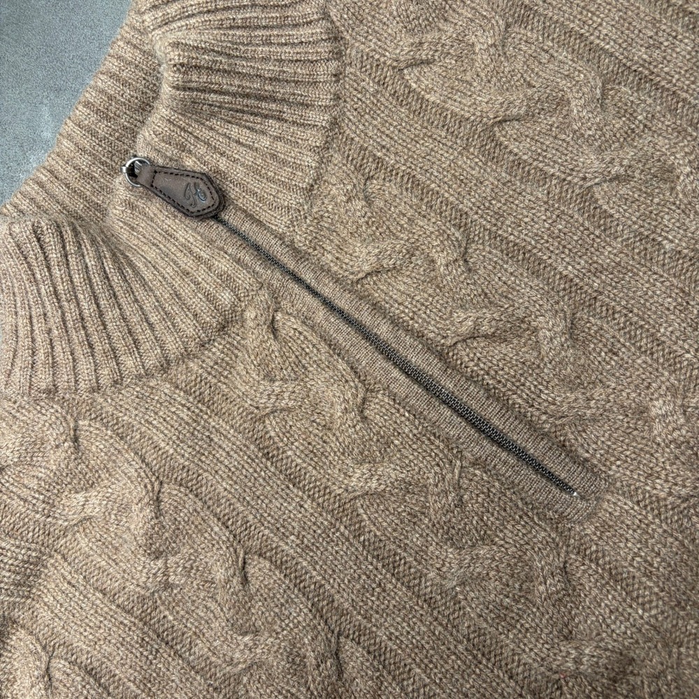 Tasso Elba Quarter Zip Sweater Men L Brown Cable Knit Cashmere Fall Quiet Luxury